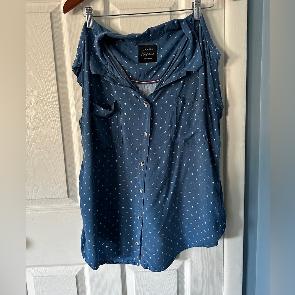 Short Sleeve Flowy Work Shirt -LG Blue